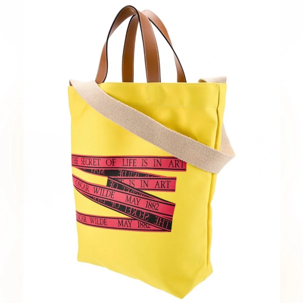 JW ANDERSON Yellow Tote with Red Accents and Brown Saddle Leather Handle